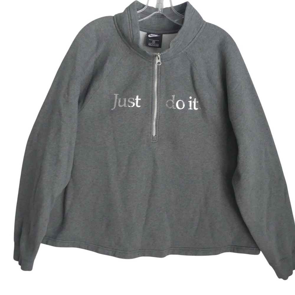 Nike Womens 2X Metallic Just Do It Half Zip Sweatshirt Gray Mock Neck HO 2019